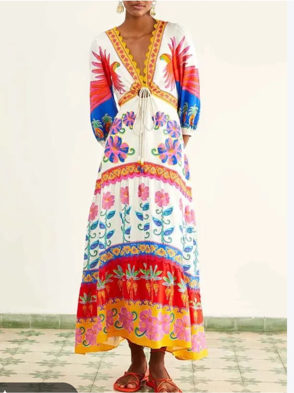 Bohemian Floral Embroidered Maxi Dress - White Multicolor